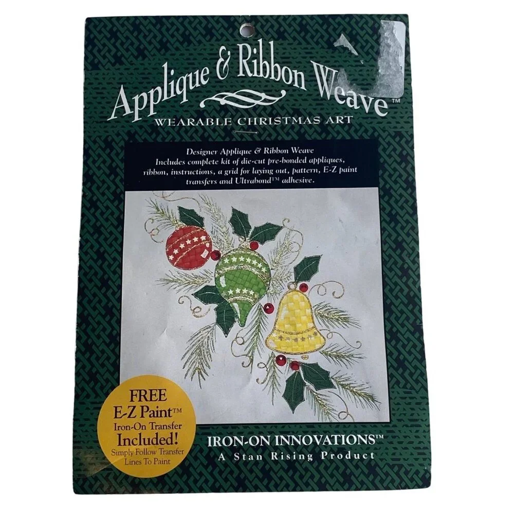 Vtg‎ 1996 Christmas Ornaments Iron-On Innovations Applique Ribbon Weave Wear NEW